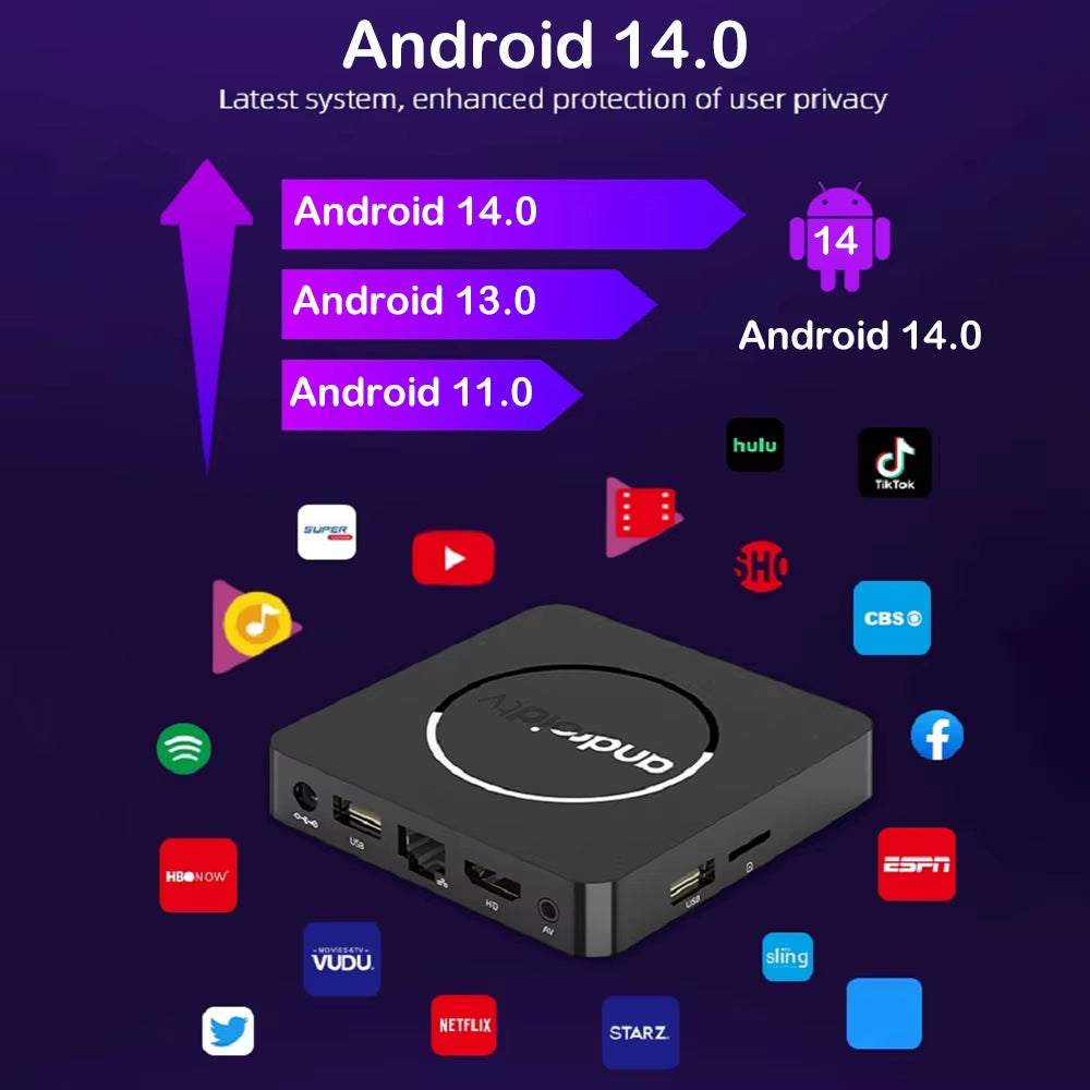 Android TV Box Q10 – Android 14 Media Player with Dual WiFi (2.4G & 5G), Google Voice Control, 4GB/8GB RAM, 64GB/128GB ROM, 3D & 8K/4K Video Support