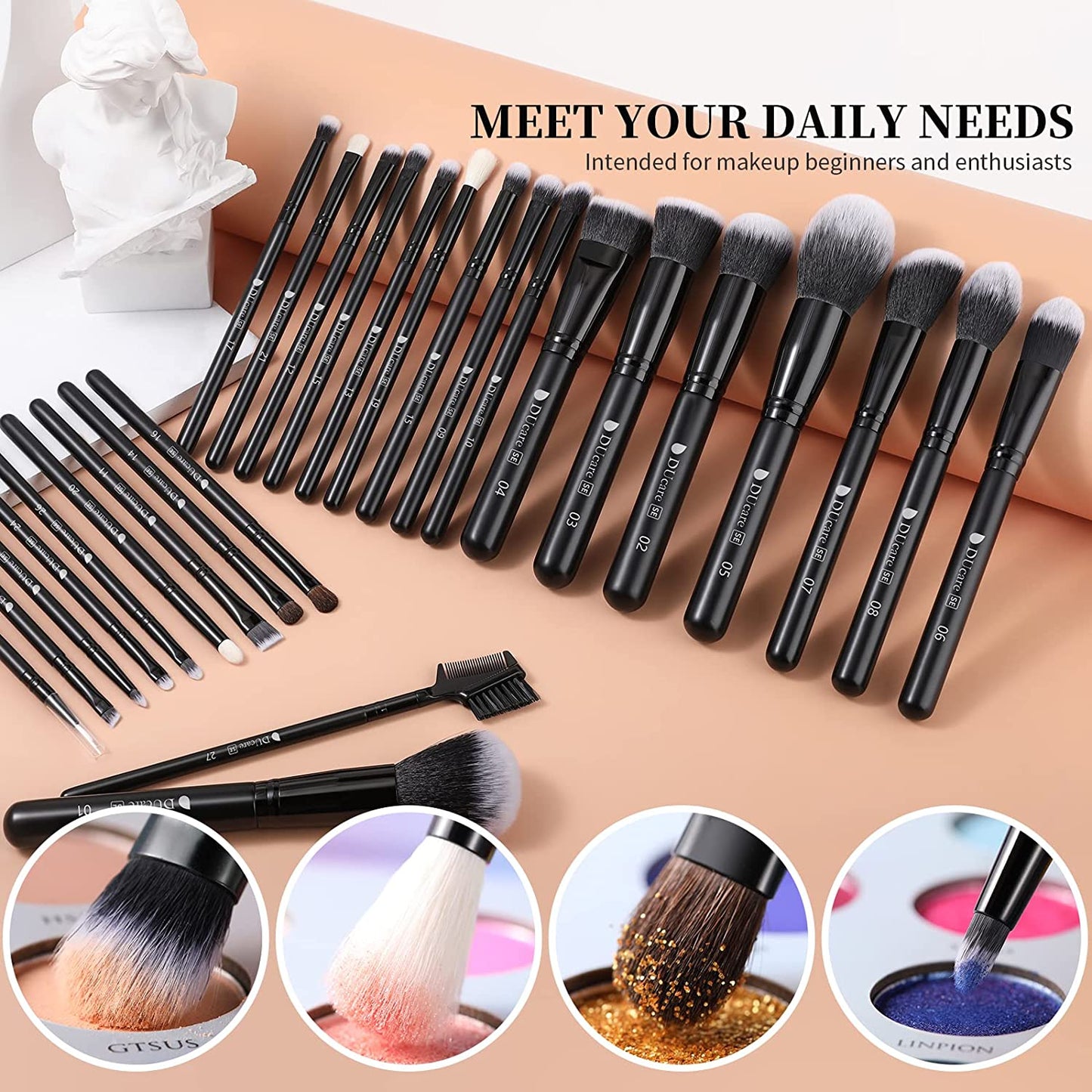 27-Piece Professional Makeup Brush Set - Premium Synthetic Kabuki Brushes for Foundation, Blending, Face Powder, Blush, Concealers, and Eye Shadows