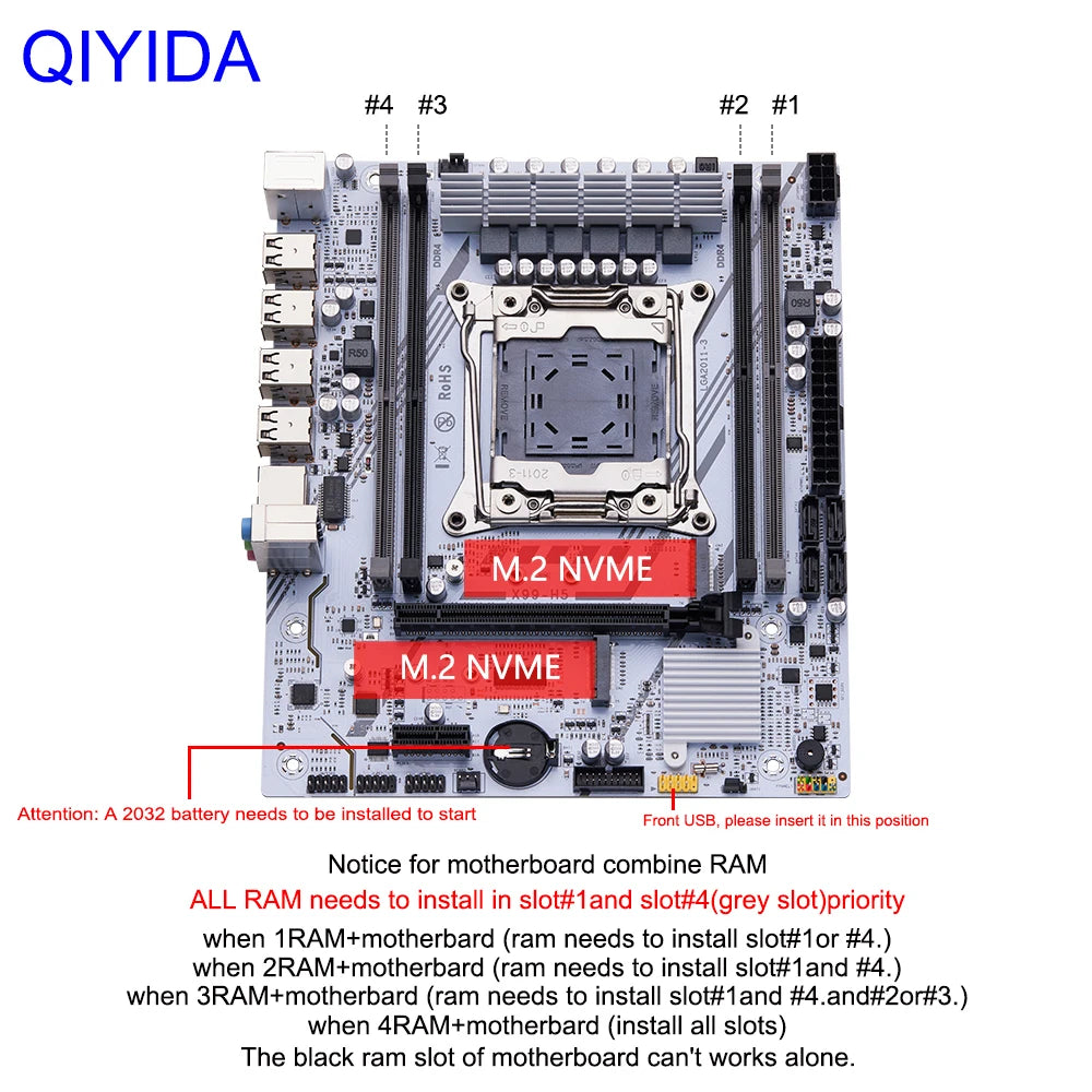 X99 Motherboard Kit with LGA2011-3 Xeon E5-2630 V4 CPU, 16GB DDR4 REG ECC RAM, PCIe x16, NVMe M.2 & SATA Support – X99 H5