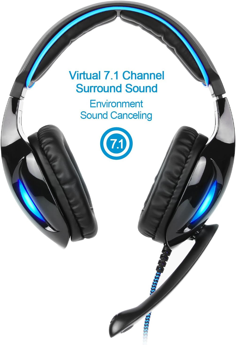 SA902 USB 7.1 Surround Sound Gaming Headset, Over-Ear Headphones with LED Lighting and Noise-Cancelling Microphone