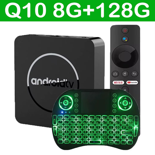 Android TV Box Q10 – Android 14 Media Player with Dual WiFi (2.4G & 5G), Google Voice Control, 4GB/8GB RAM, 64GB/128GB ROM, 3D & 8K/4K Video Support