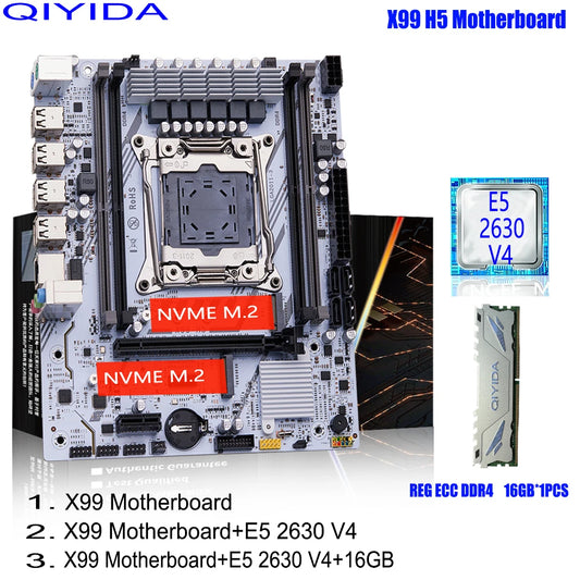 X99 Motherboard Kit with LGA2011-3 Xeon E5-2630 V4 CPU, 16GB DDR4 REG ECC RAM, PCIe x16, NVMe M.2 & SATA Support – X99 H5