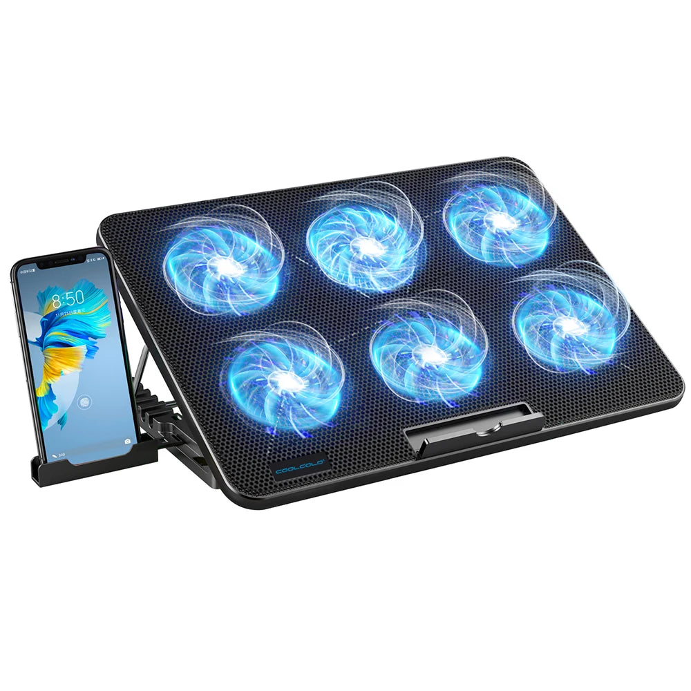 Laptop Cooling Pad, Laptop Cooler with 6 Quiet Led Fans for 15.6-17 Inch Laptop Cooling Fan Stand, Portable Ultra Slim USB Powered Gaming Laptop Cooling Pad, Switch Control Fan Speed Function