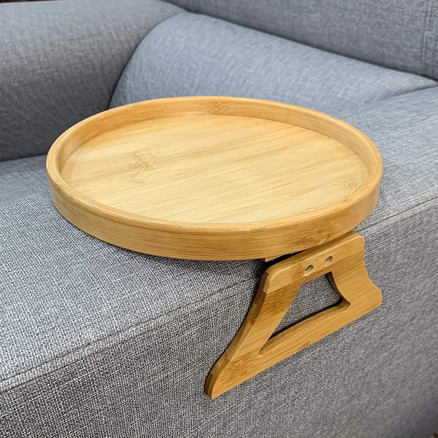 Couch Arm Table, Bamboo Sofa Clip on Tray Tables,Sofa Armrest Tray with 360° Phone Holder,Couch Armrest Table for Eating and Drinking